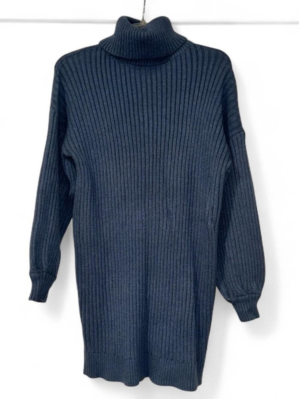 Blue Ribbed Knit Sweater Dress Women's Small